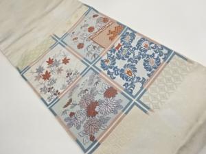 格天井に秋草・古典柄模様織出し袋帯